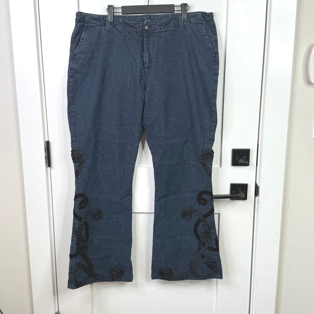 Pamela McCoy Embellished Jeans‎ Flare Leg Dark Wash Denim Plus Size XL 38 x 31